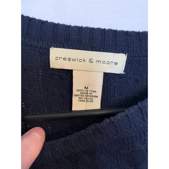 Preswick & Moore Men's Medium 100% Cotton Blue Cable Knit Pullover Sweater - Picture 4 of 4